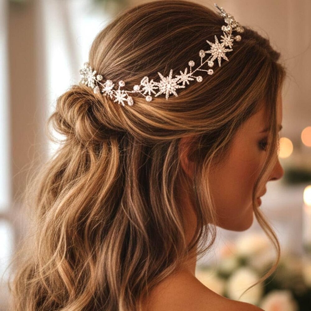 Bridal Hair Vine Crystal Rhinestone Headpiece Women Wedding Headbands Silver